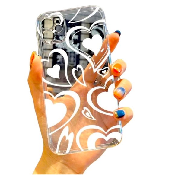 New Heart Pattern Clear Phone Case iPhone 12 Pro - Picture 4 of 11